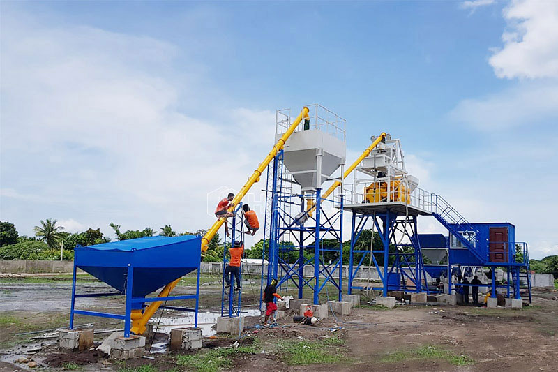 HZS50 hoisting hopper concrete batching plant works in Philippines