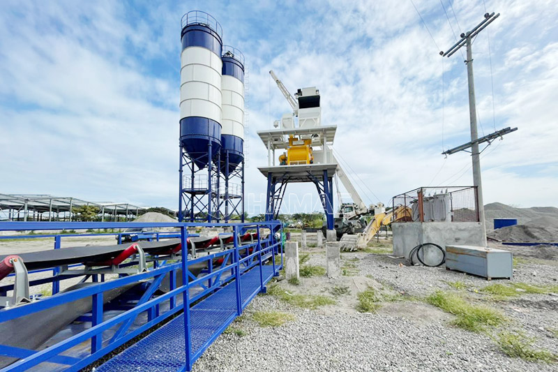 HZS90 Belt conveyor concrete batching plant in General Santos, Philippines