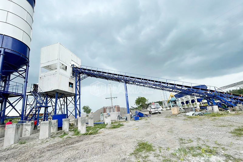 HZS90 belt conveyor type concrete batching plant
